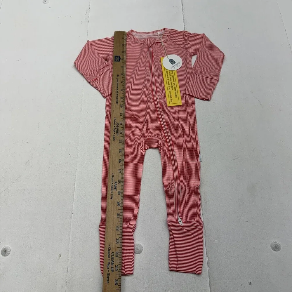 The Uptown Baby Sleeper Baby Girls 6-12M Red Stripe Bamboo Zip One Piece Pajamas